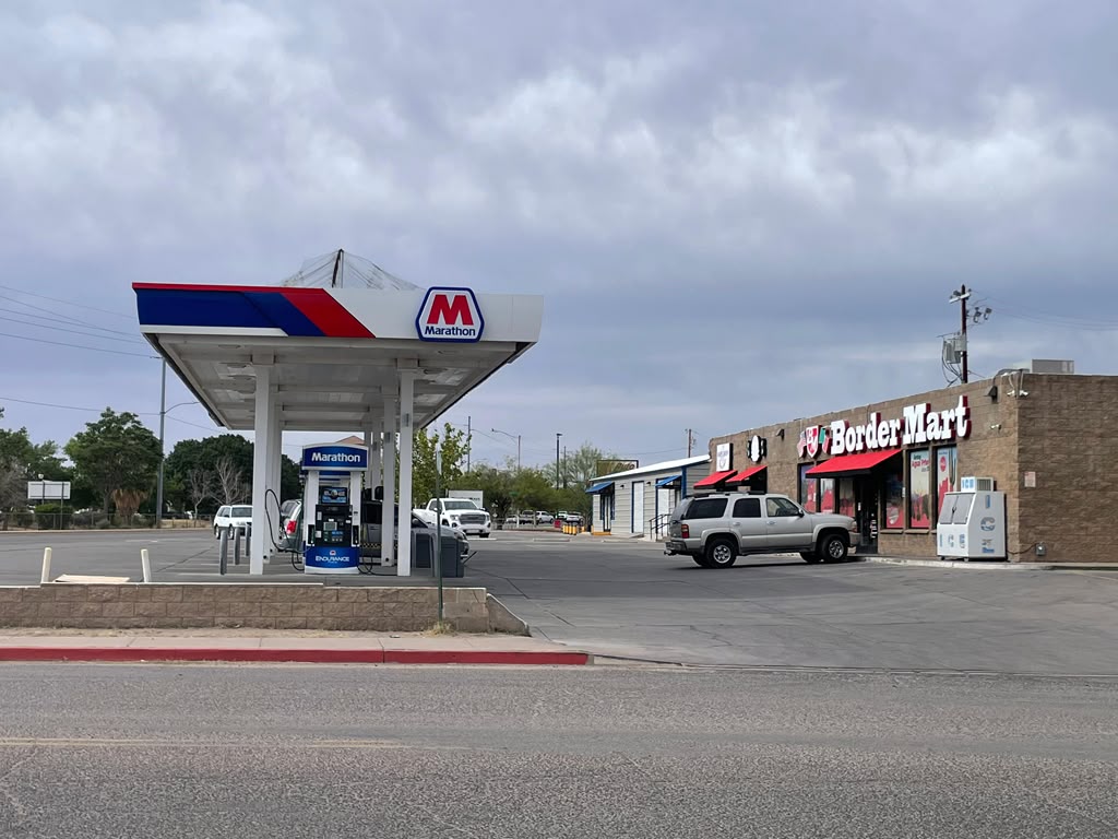 Marathon pumps and Border Mart store